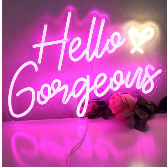 ‘Hello Gorgeous’ Pink LED Neon Wall Sign Room Decor Light - Picture 3 of 4